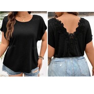 Plus - Basic Lace Tee Shirt- 2X / 16